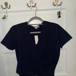 LOFT Women's Navy Wrap Top